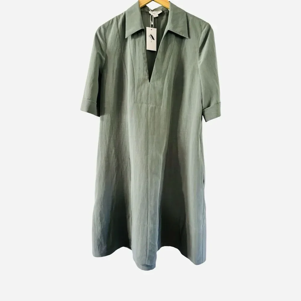 Vince A-Line Clay Sage Green Pocket Short Knee Length Dress Size Small NWY $448 - Picture 5 of 12
